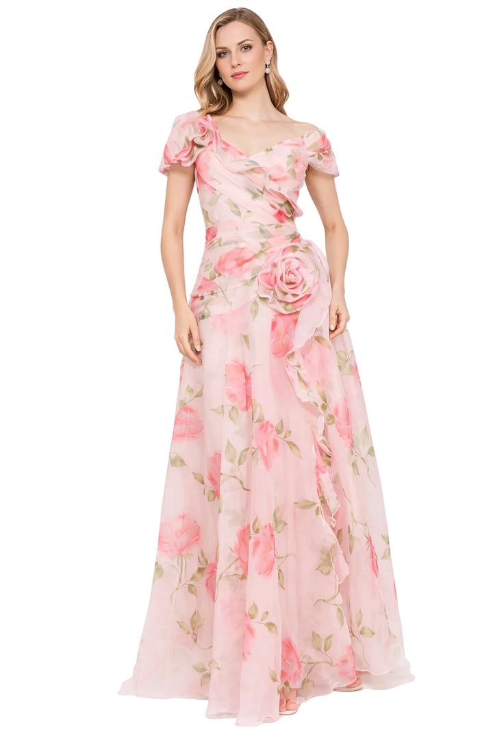 floral tulle maxi dress with sculpted rose detail – ROSL