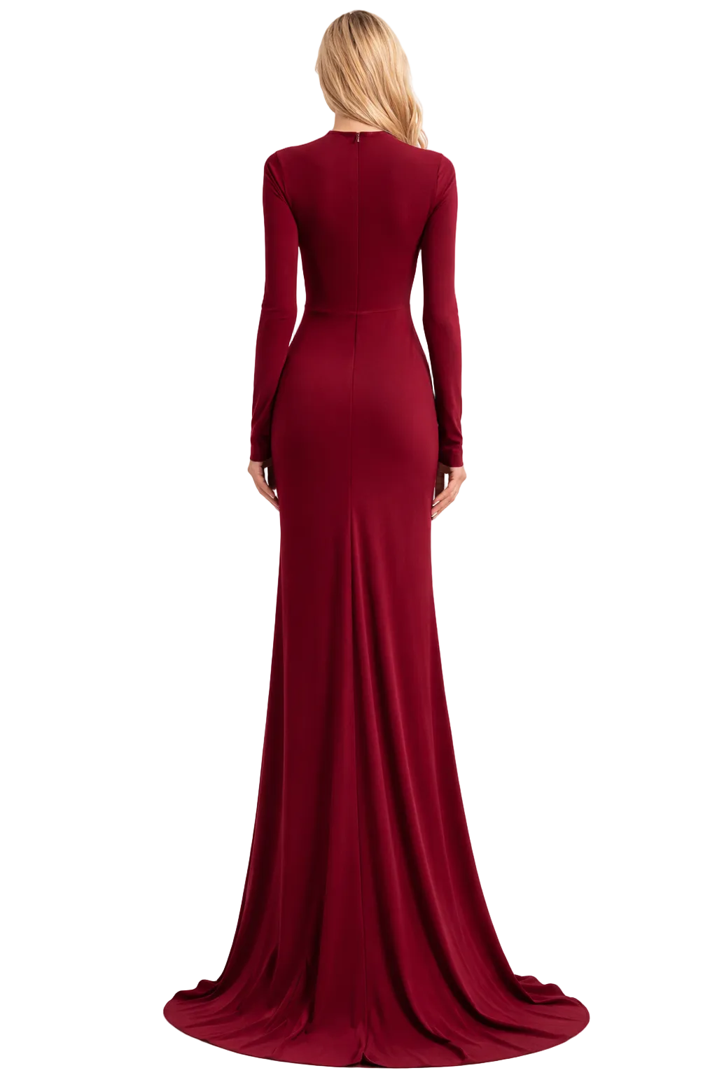 long sleeve ruched waist gown with crystal brooch – EMPRESS