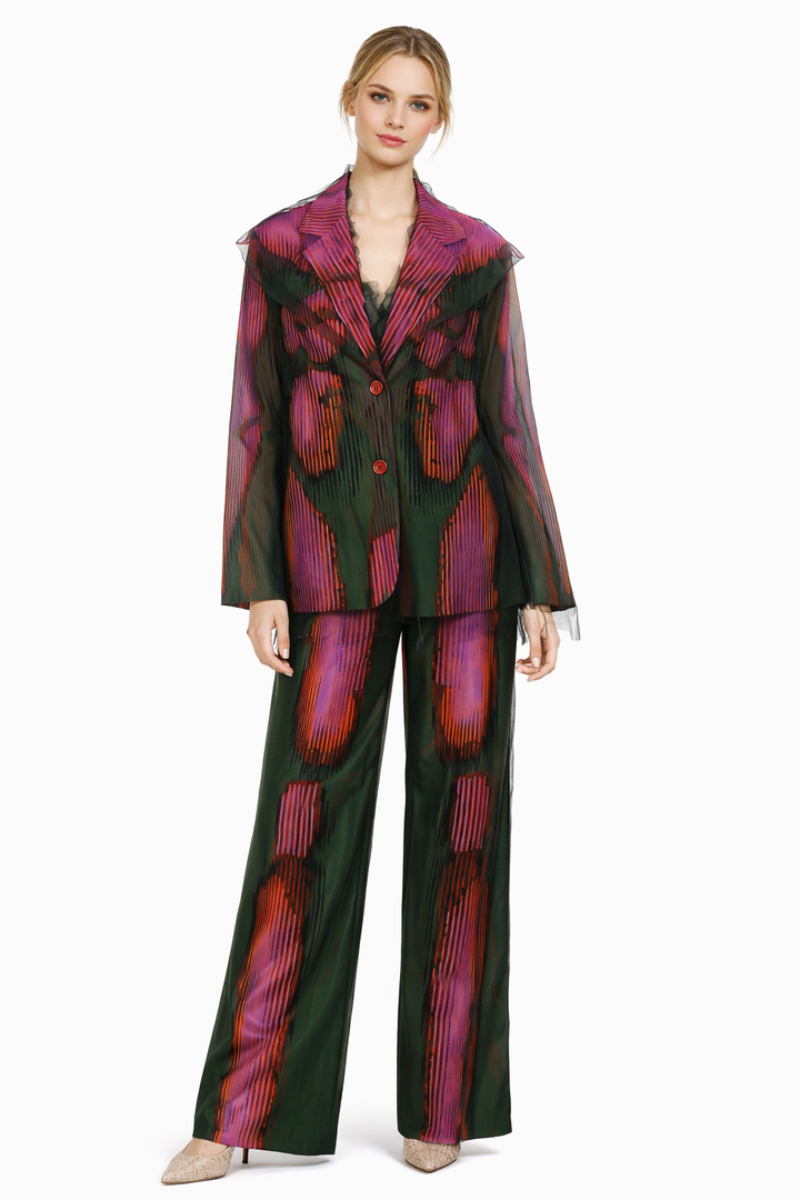 printed sheer blazer and wide-leg pants set – VIRENZA