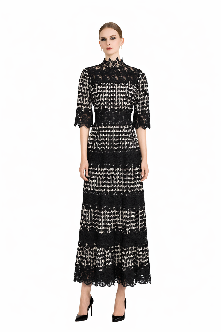 lace panel maxi dress with high neckline – ECLIPSE