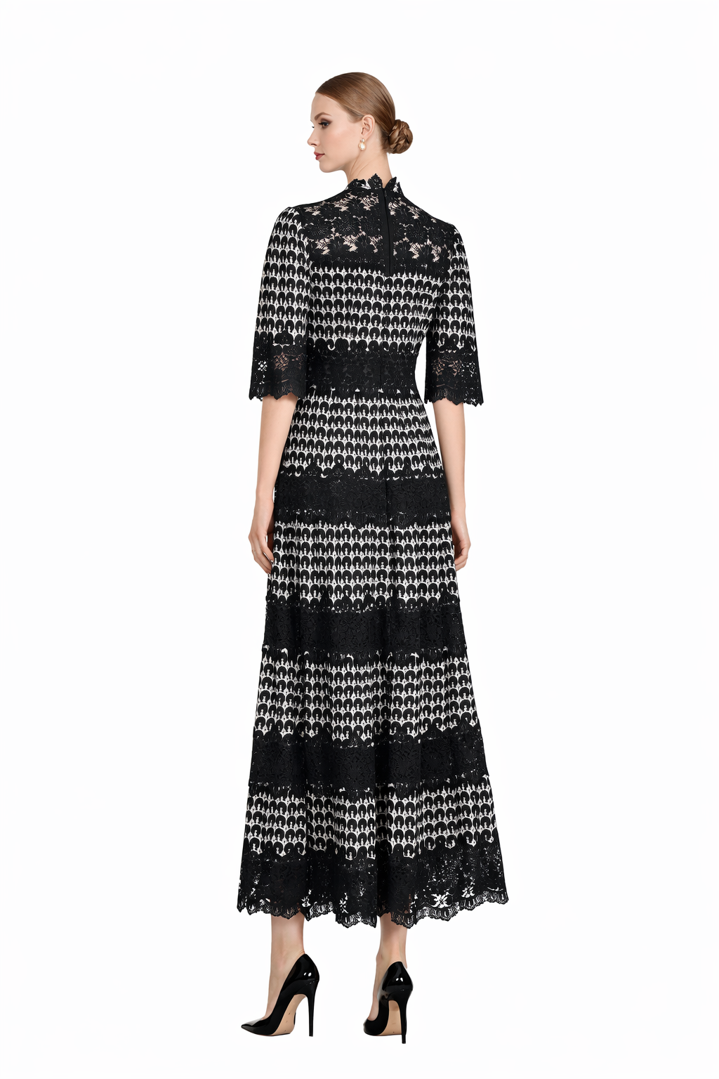 lace panel maxi dress with high neckline – ECLIPSE
