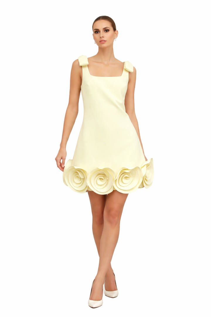 mini dress with sculpted floral hem and bow straps – PRIMROSE