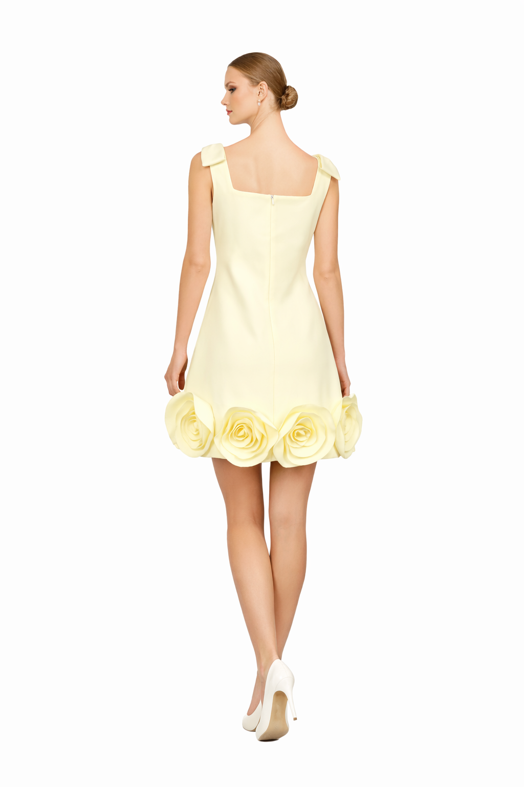 mini dress with sculpted floral hem and bow straps – PRIMROSE