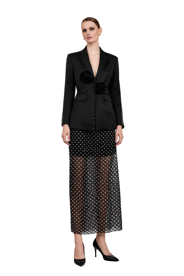 embellished tailored blazer with textured maxi skirt – PEARL