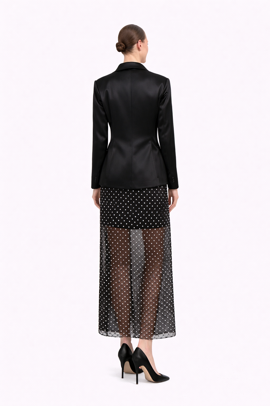 embellished tailored blazer with textured maxi skirt – PEARL