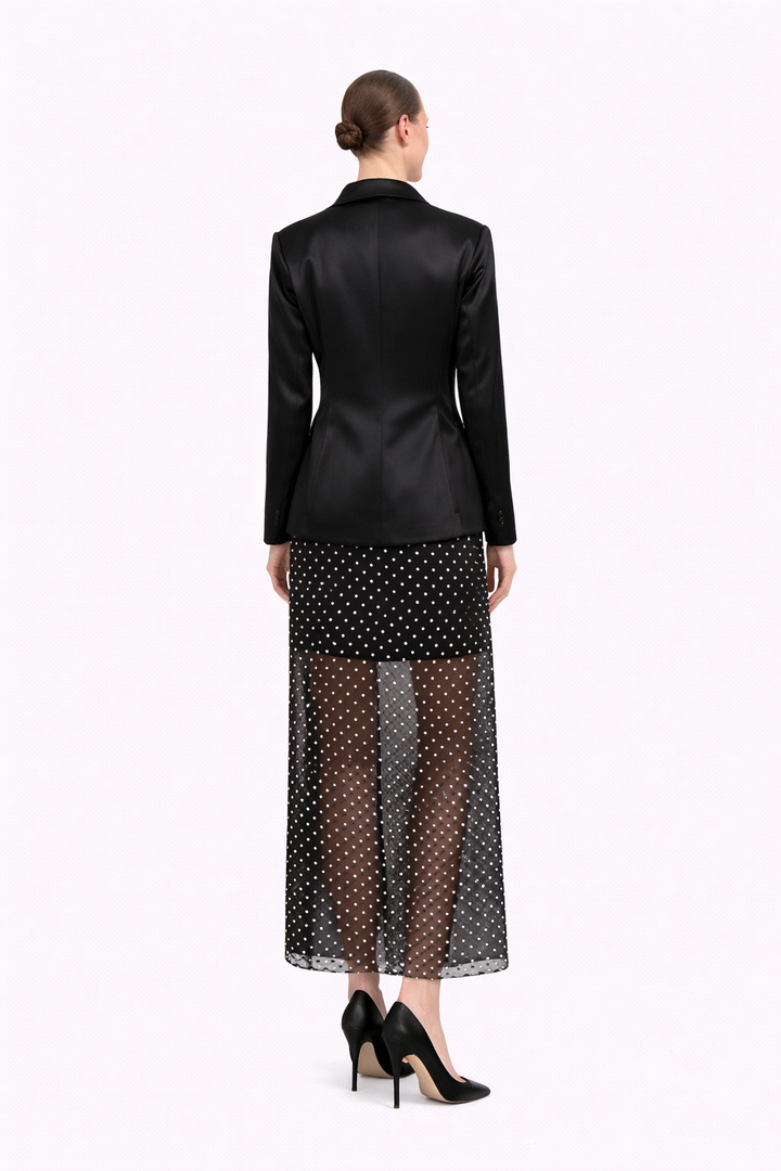 embellished tailored blazer with textured maxi skirt – PEARL