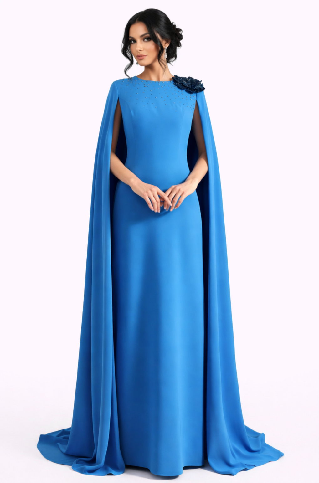 cape sleeve column dress with embellished shoulder detail – AZURLA