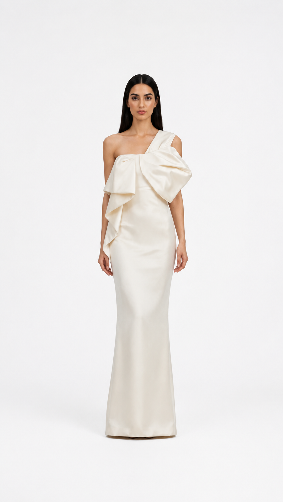 Ivory Bow Detail One-Shoulder Maxi Dress – NOVELLE