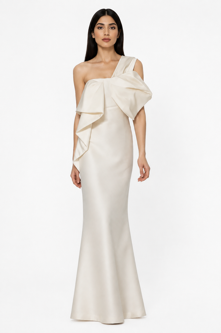 Ivory Bow Detail One-Shoulder Maxi Dress – NOVELLE