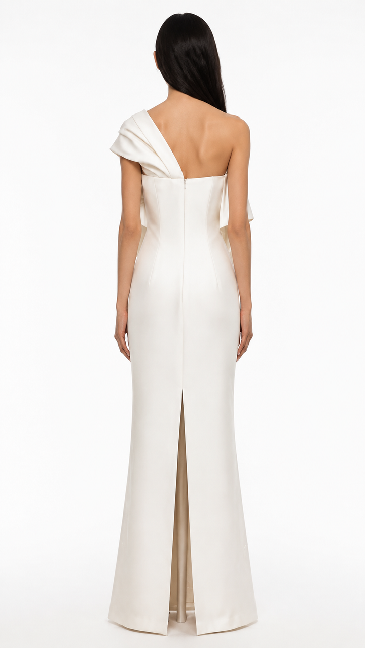 Ivory Bow Detail One-Shoulder Maxi Dress – NOVELLE