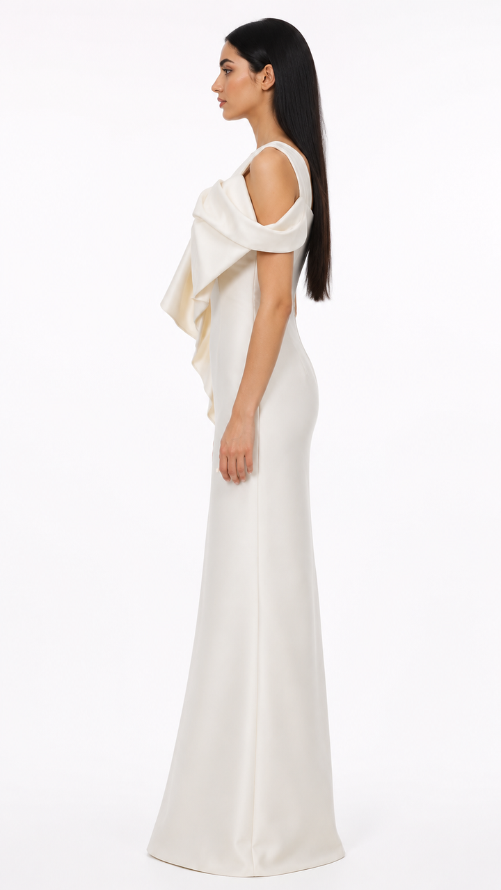 Ivory Bow Detail One-Shoulder Maxi Dress – NOVELLE