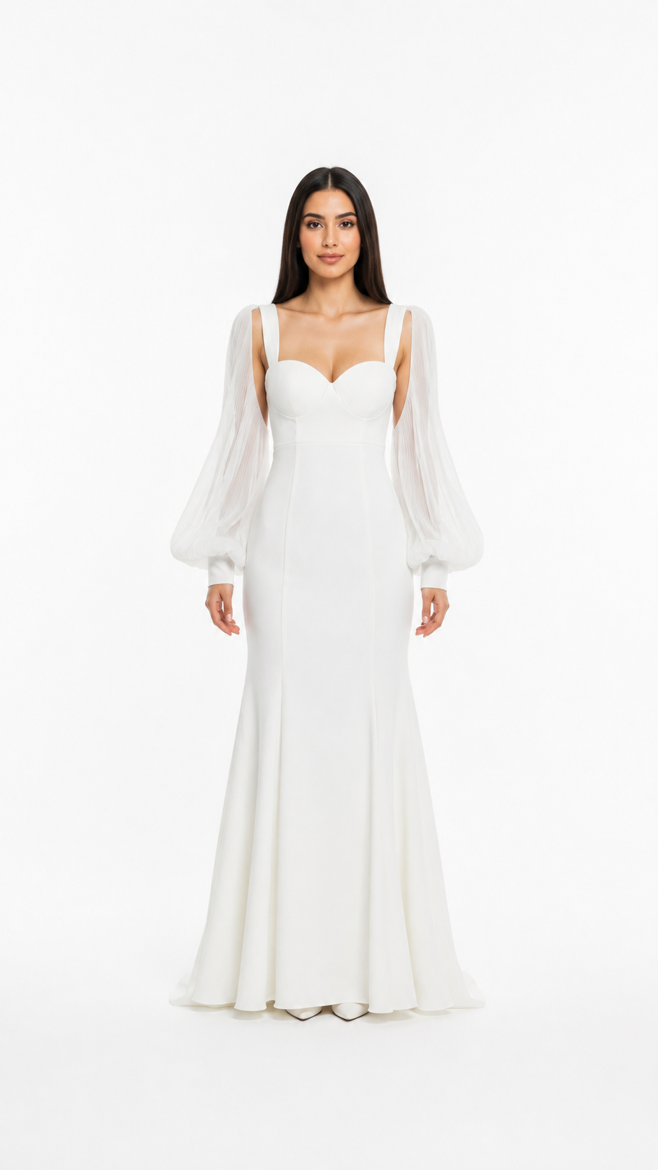 White Sheer Sleeve Mermaid Maxi Dress – ALVÉRA