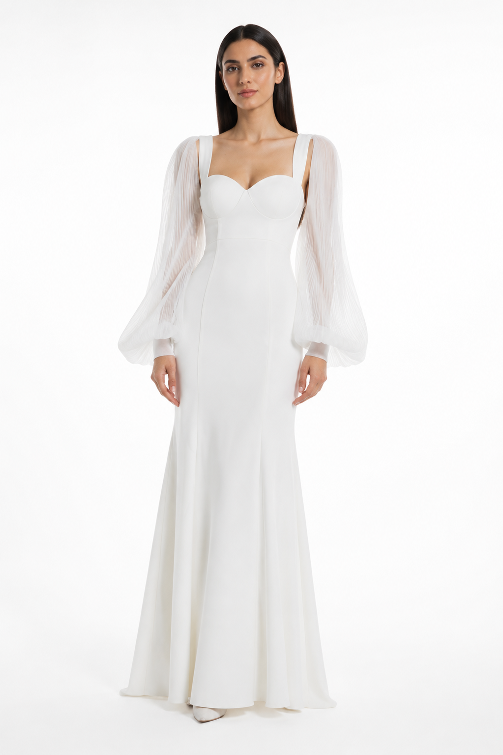 White Sheer Sleeve Mermaid Maxi Dress – ALVÉRA