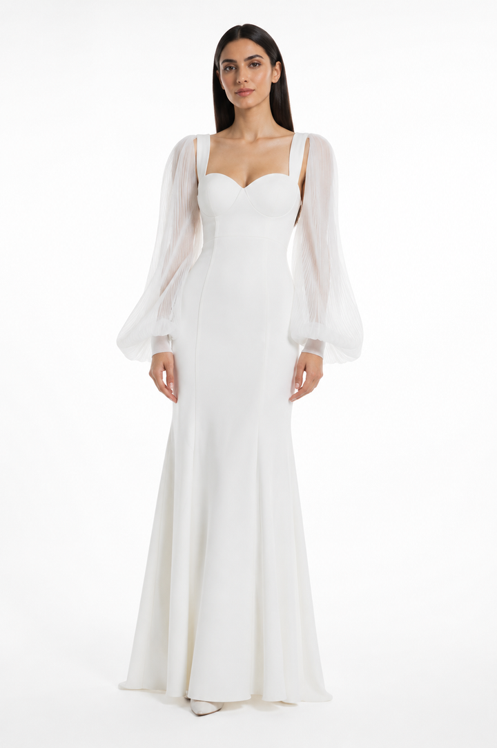 White Sheer Sleeve Mermaid Maxi Dress – ALVÉRA