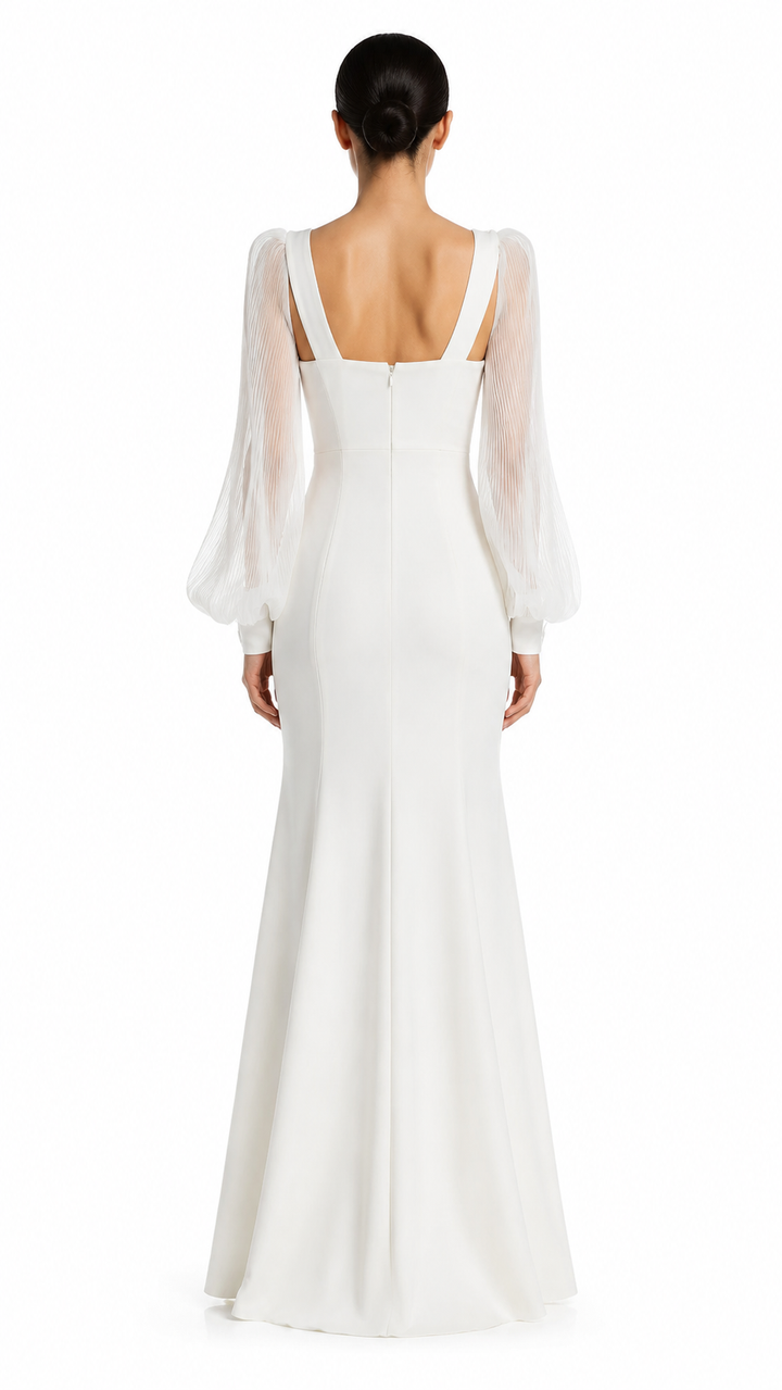 White Sheer Sleeve Mermaid Maxi Dress – ALVÉRA