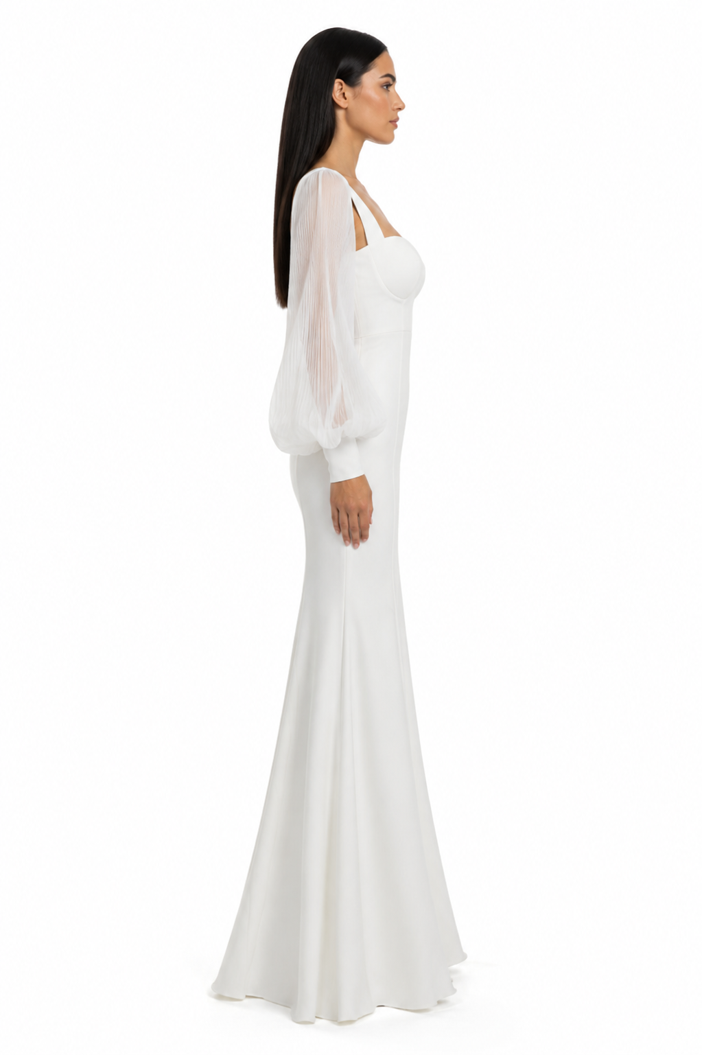 White Sheer Sleeve Mermaid Maxi Dress – ALVÉRA