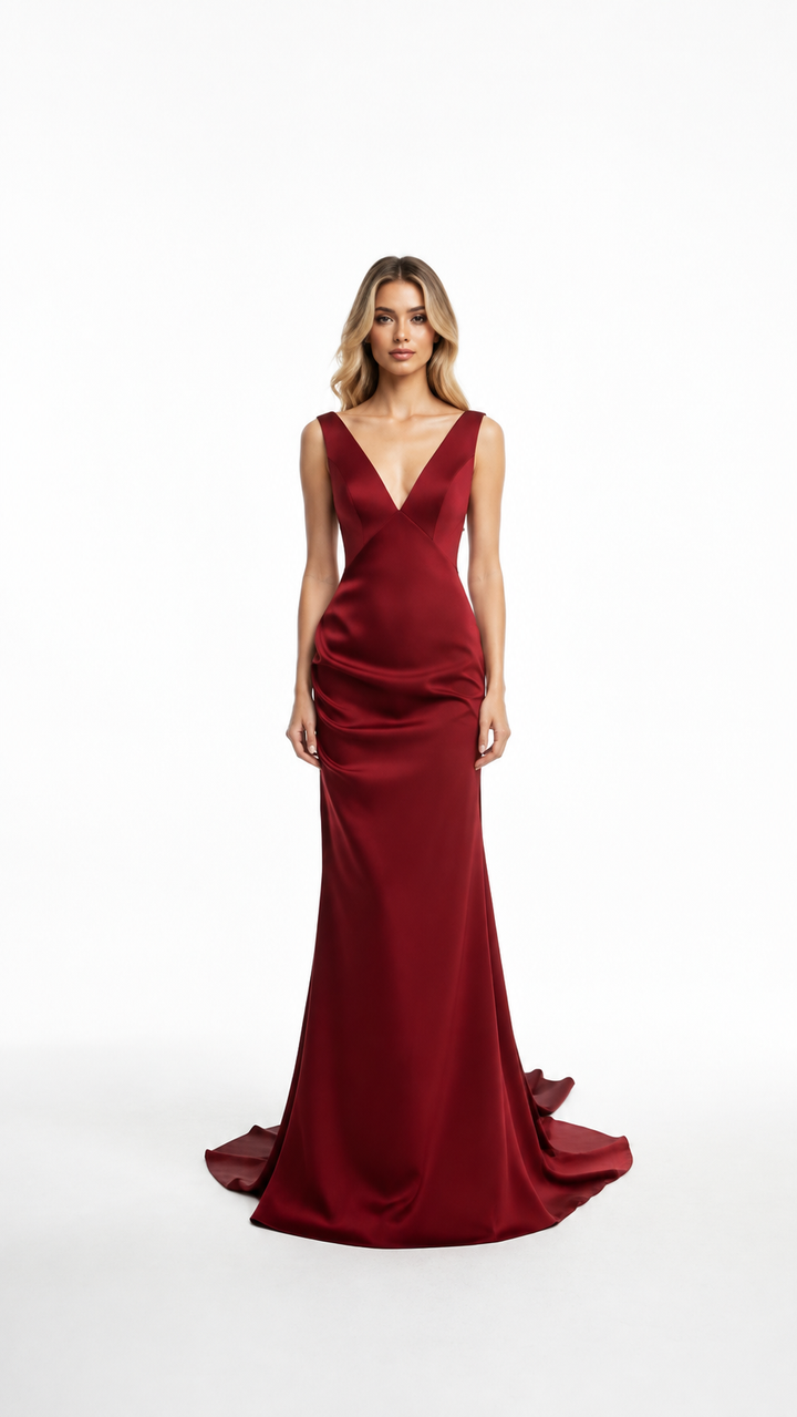 Black V-Neck Satin Maxi Dress – SELVÉRA