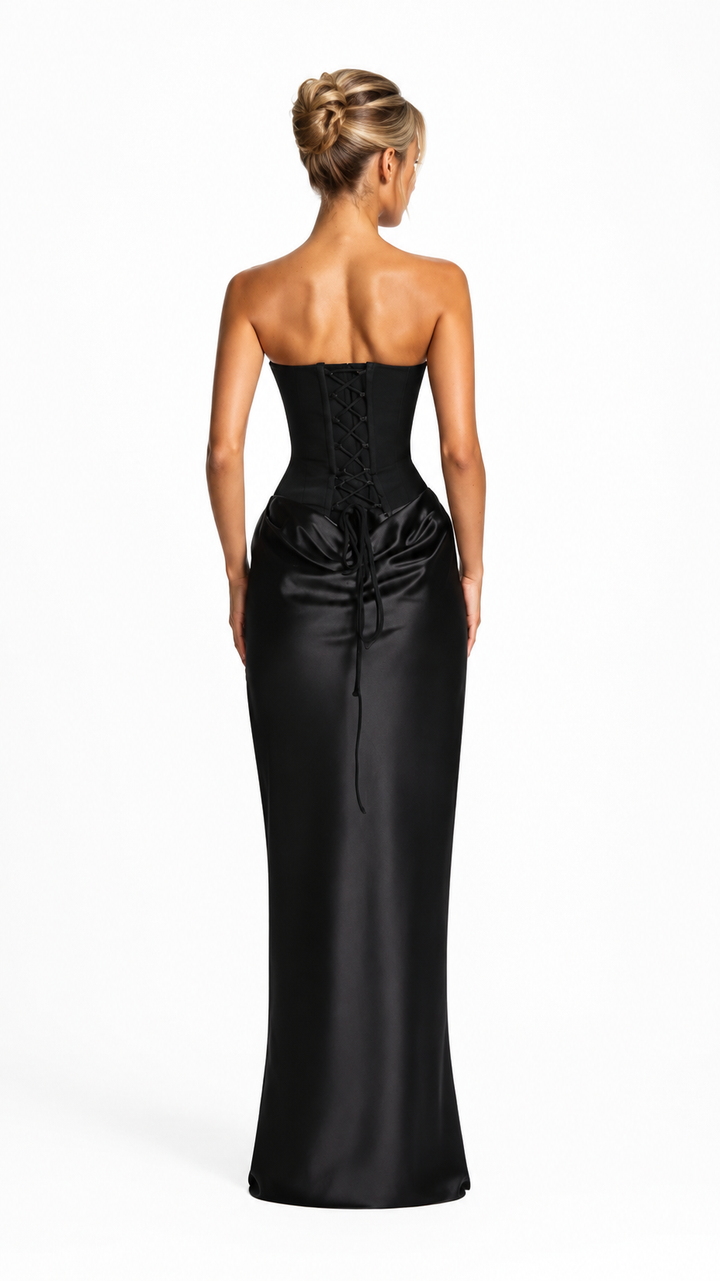 Black Corset Satin Maxi Dress – VARELLE