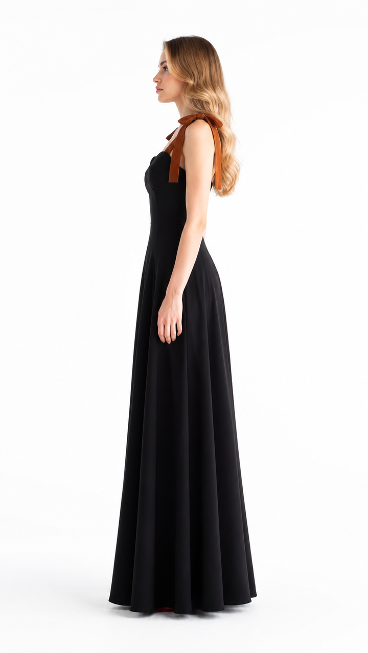 Black Bow Strap Maxi Dress – LUNARA