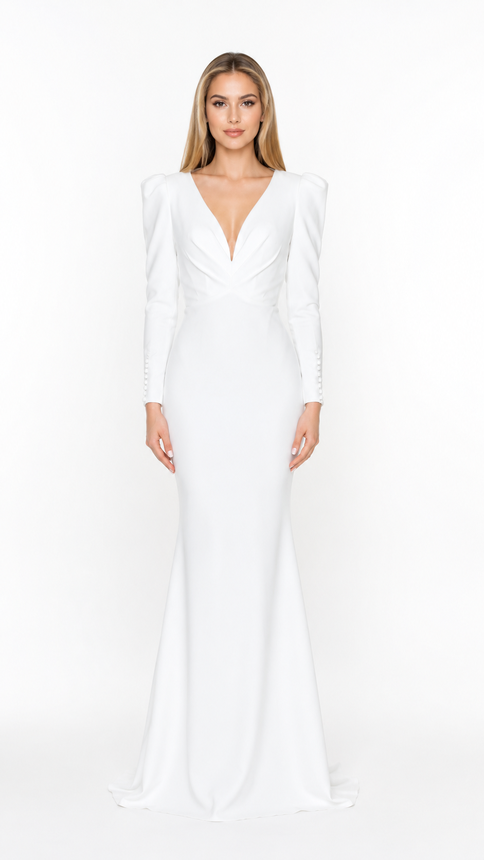 White Long Sleeve Mermaid Maxi Dress – ELVORIA