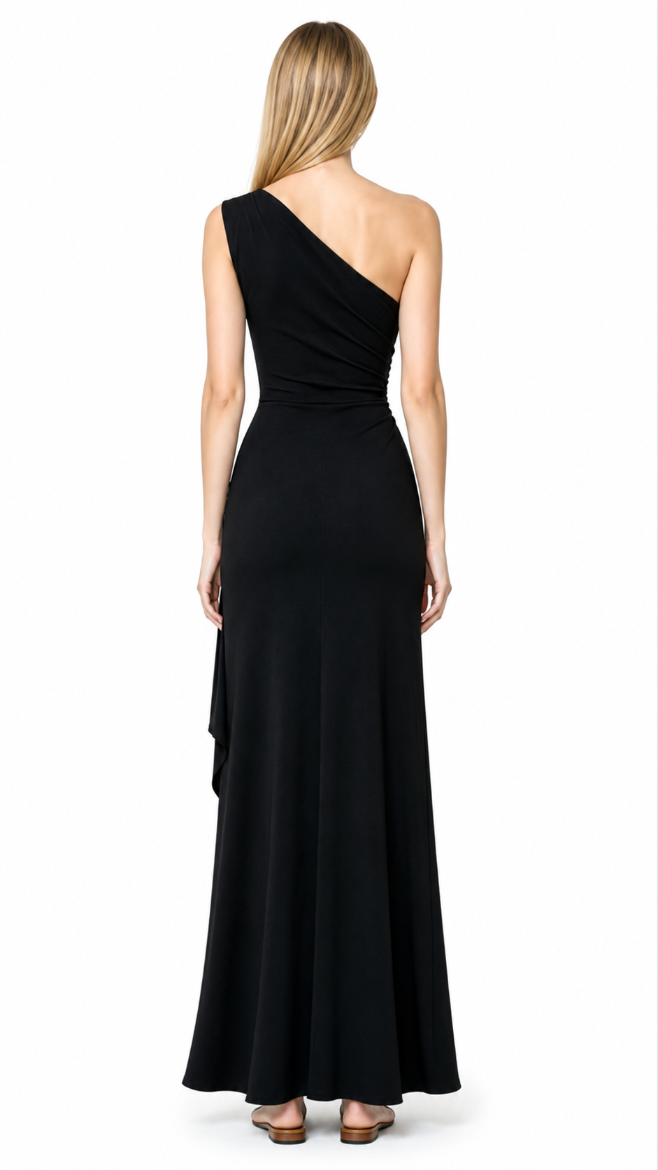 Black One-Shoulder Draped Maxi Dress – VELORA