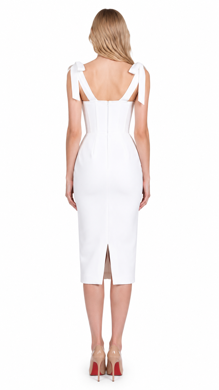 White Bow Strap Corset Midi Dress – SERELLE