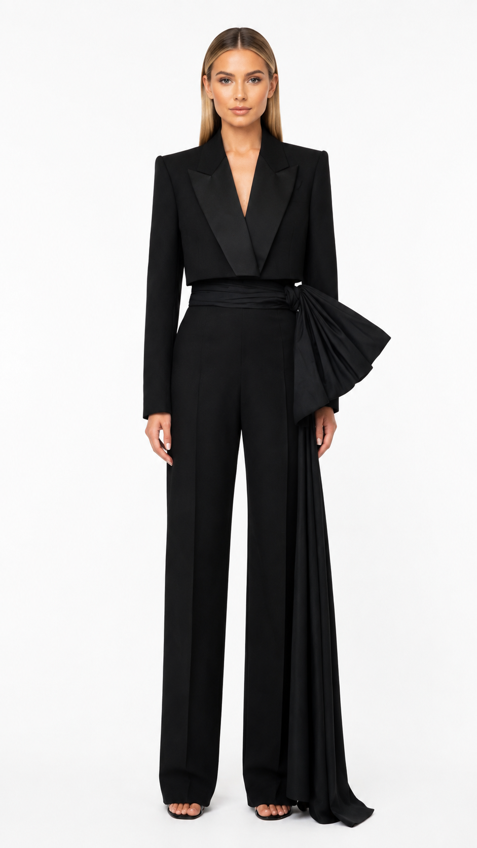 Black Draped Blazer & Wide-Leg Pants Set – ZAVÉRA