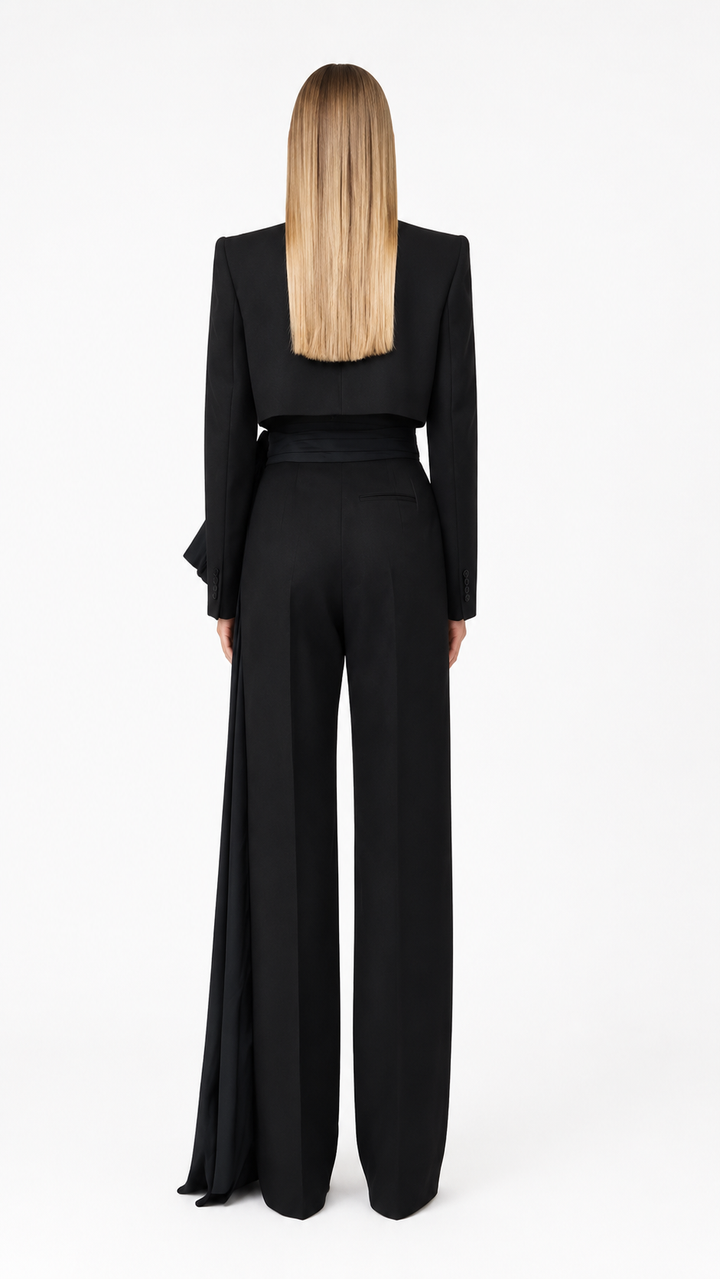Black Draped Blazer & Wide-Leg Pants Set – ZAVÉRA