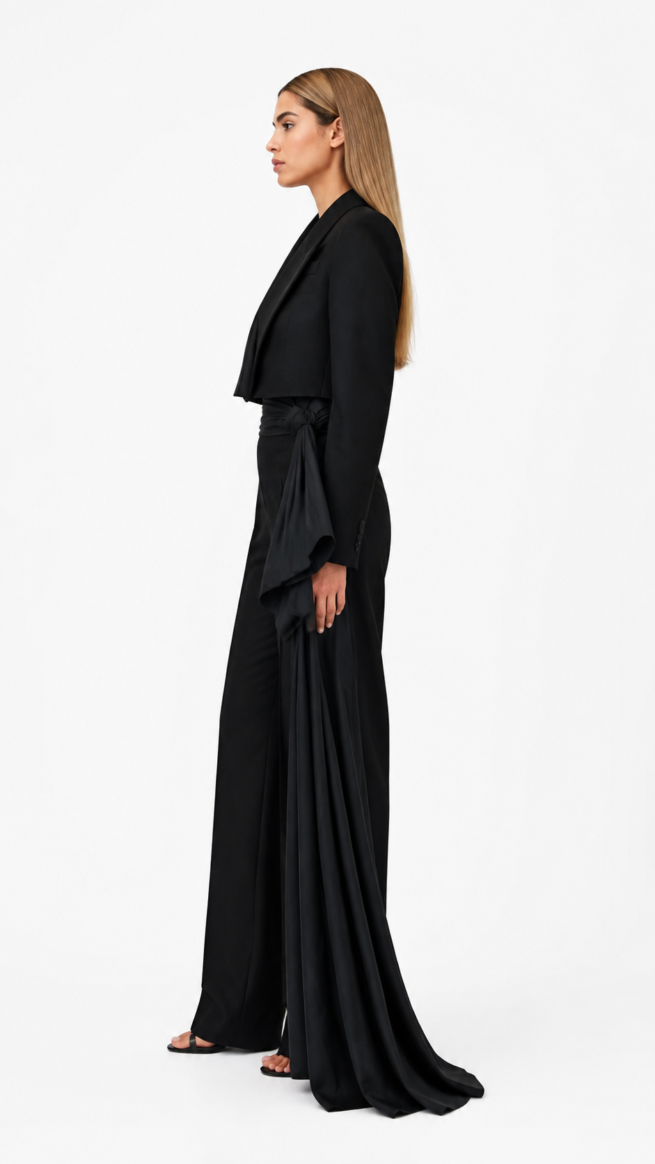 Black Draped Blazer & Wide-Leg Pants Set – ZAVÉRA