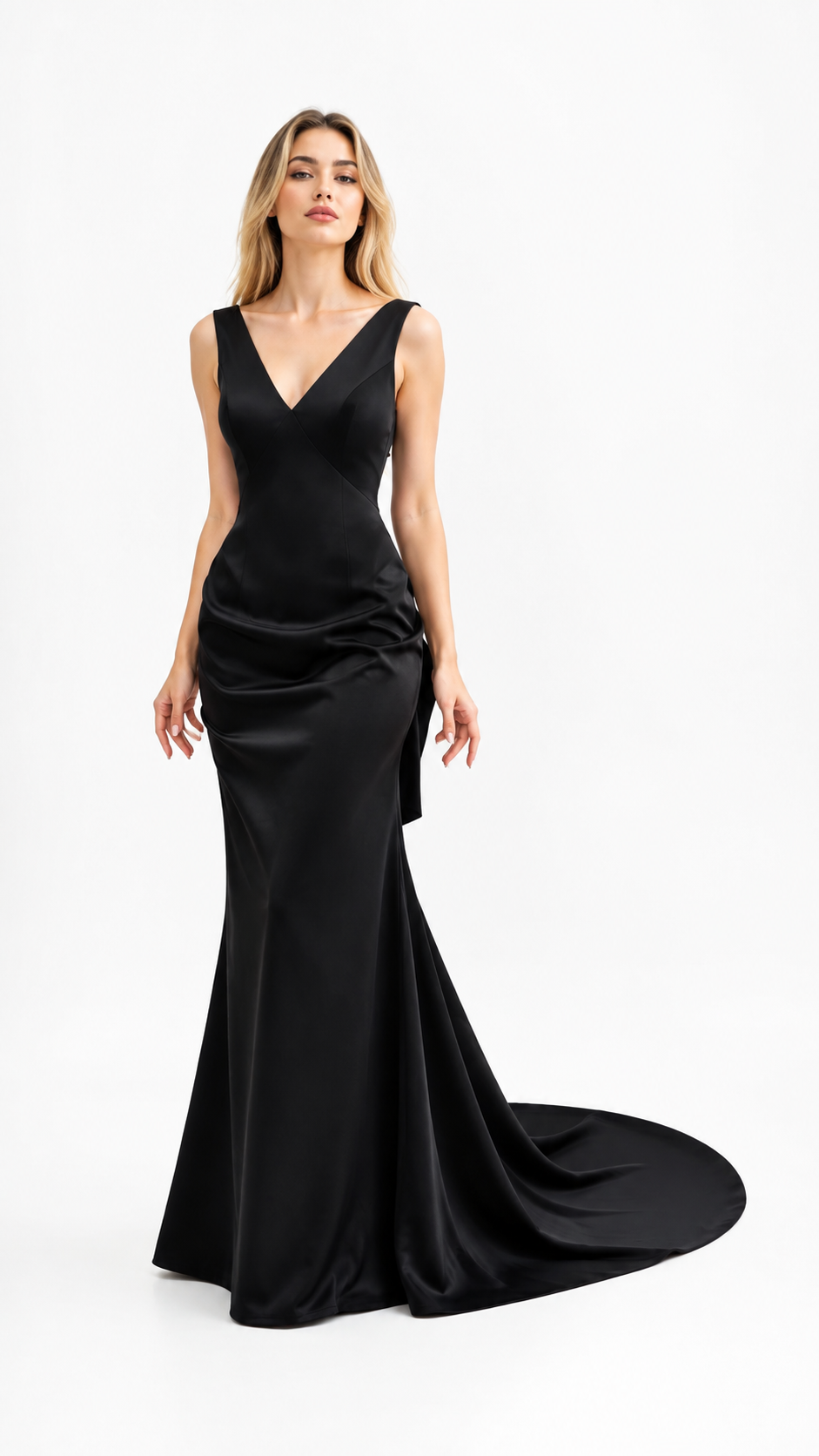 Black V-Neck Satin Maxi Dress – SELVÉRA