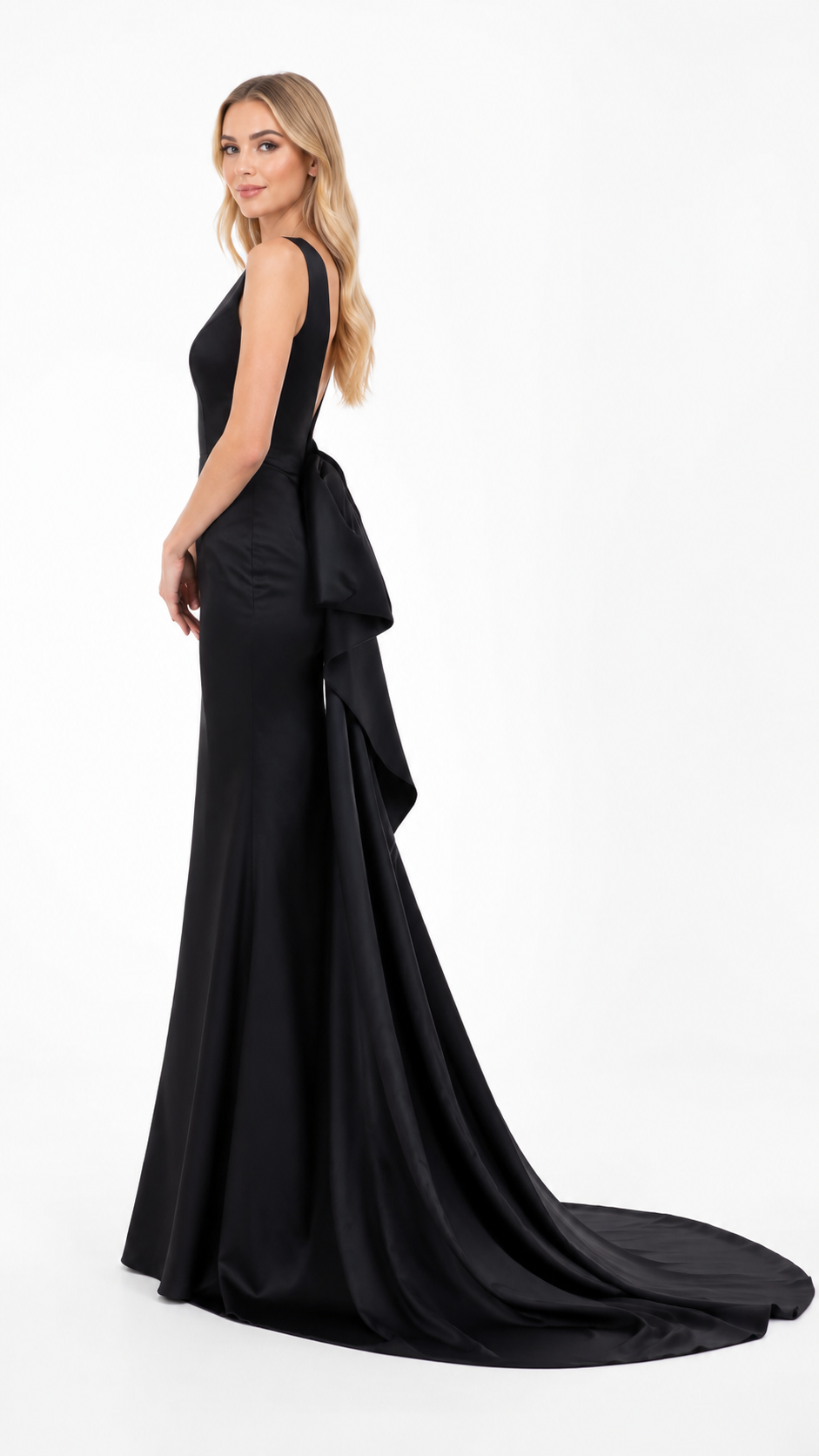 Black V-Neck Satin Maxi Dress – SELVÉRA