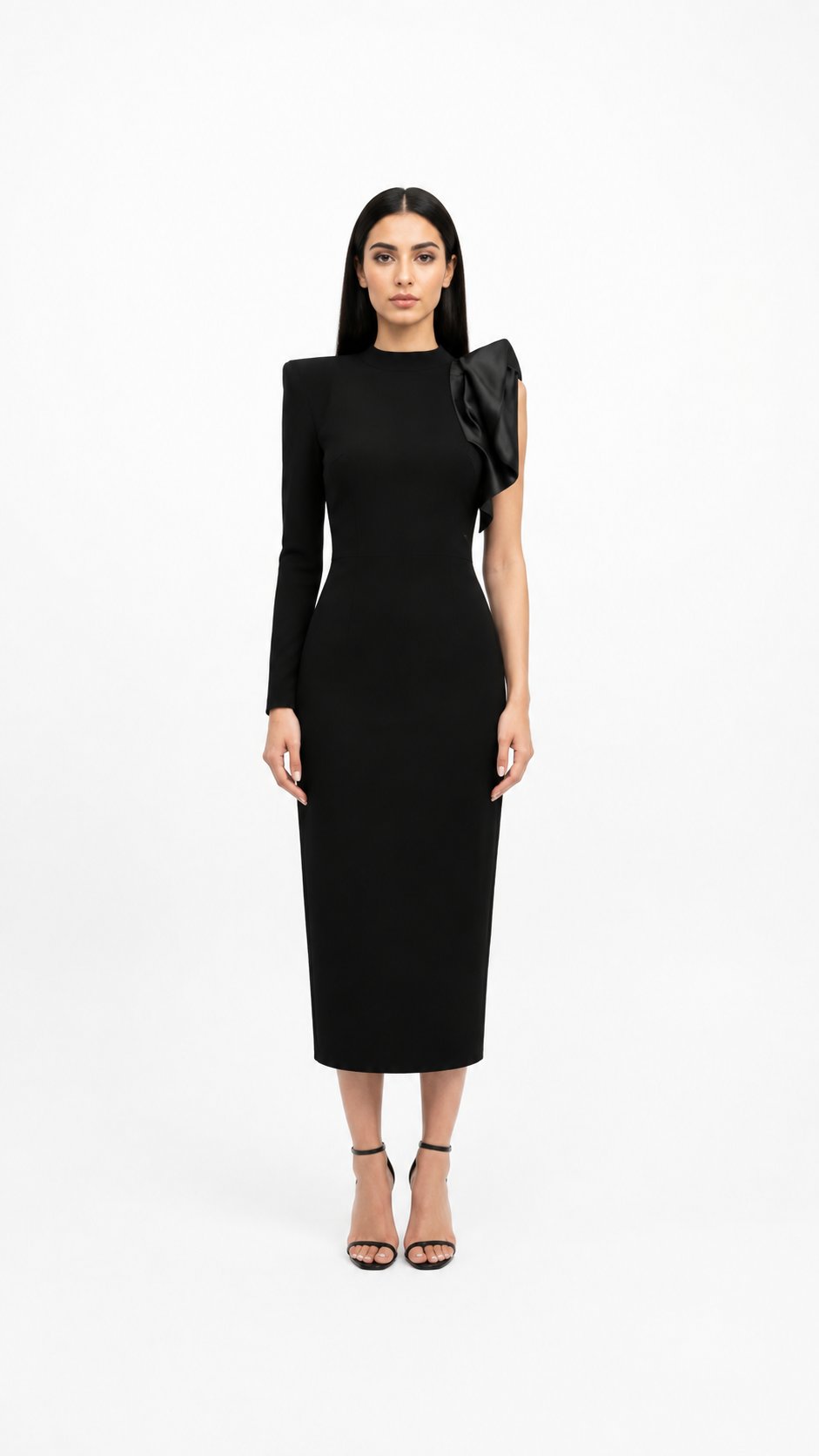 Black Asymmetric Sleeve Midi Dress – ZELVIA