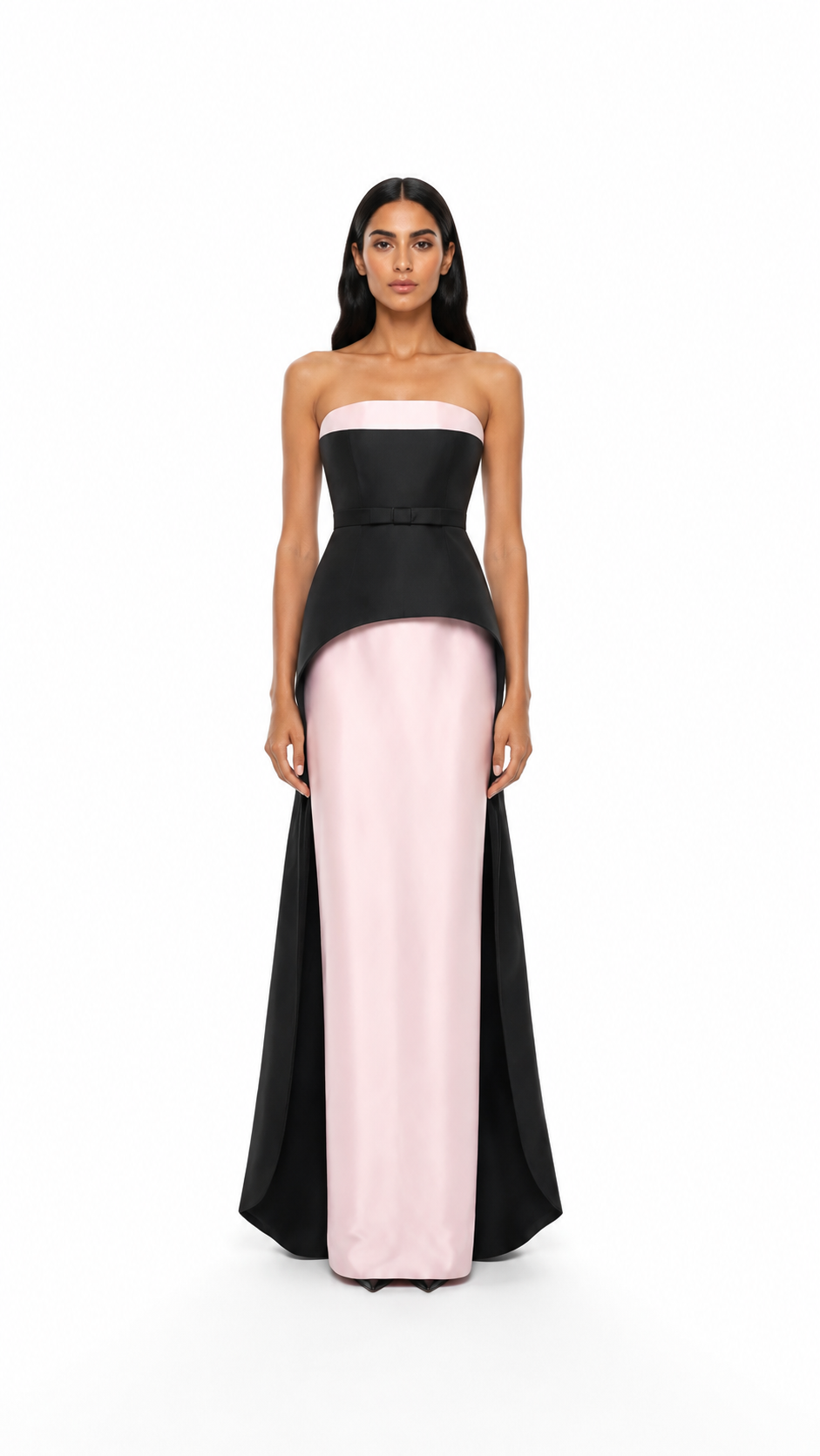 Strapless Color-Block Peplum Maxi Dress – ELEGANCE