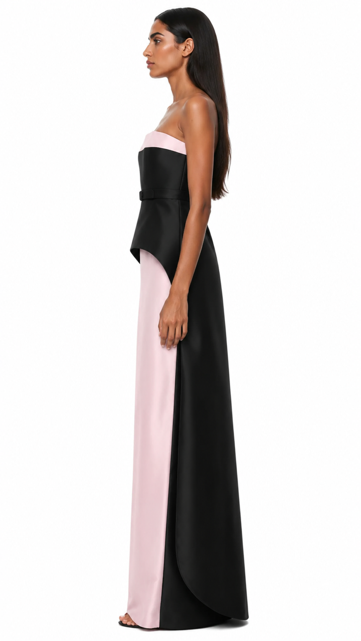 Strapless Color-Block Peplum Maxi Dress – ELEGANCE