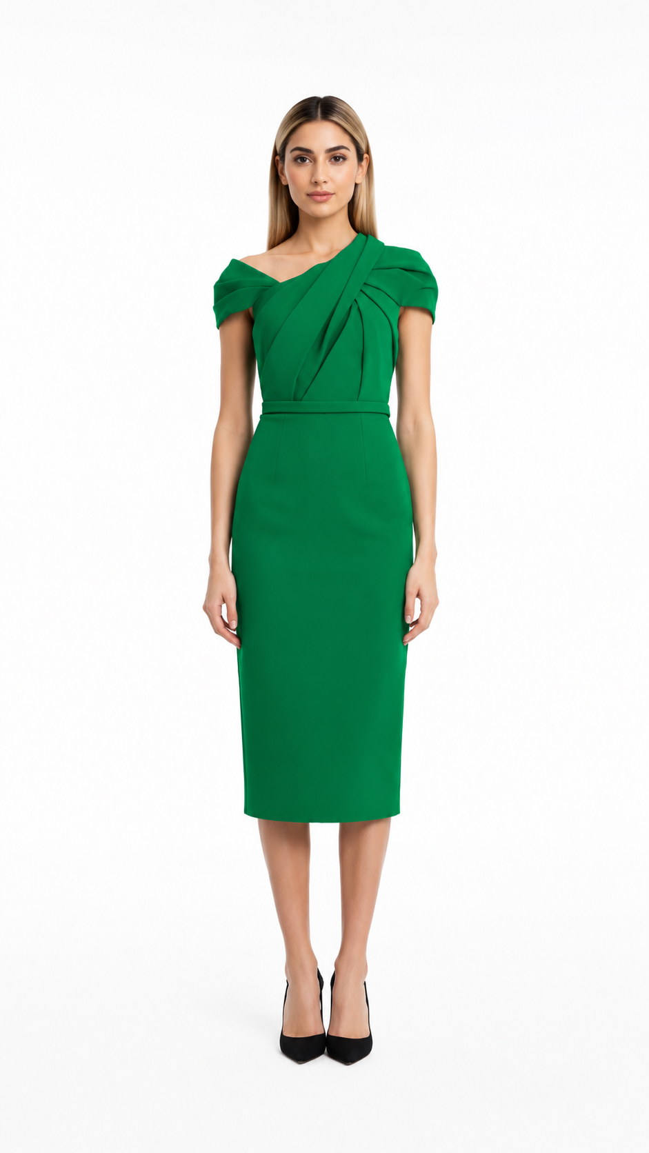 One-Shoulder Draped Midi Dress – JOLYA