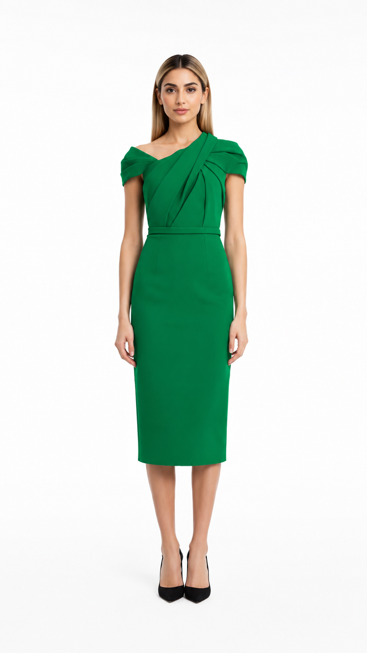 One-Shoulder Draped Midi Dress – JOLYA