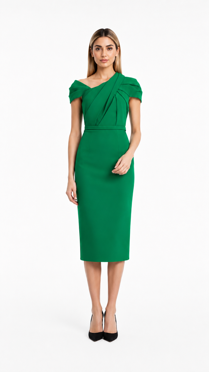 One-Shoulder Draped Midi Dress – JOLYA