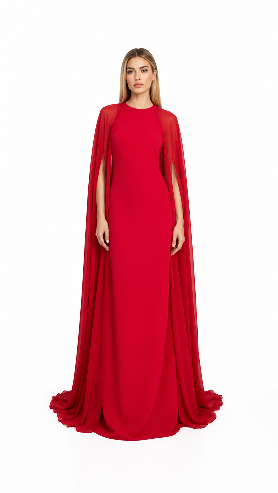 Cape Sleeve Satin Maxi Dress – SCARLET