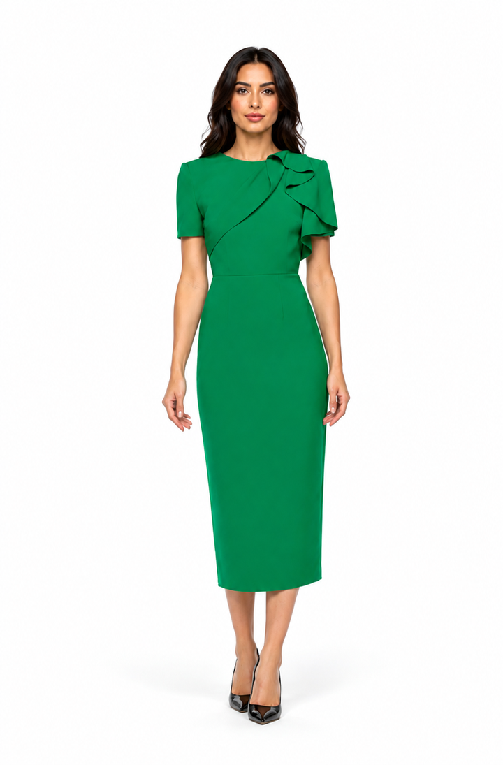 Ruffle Shoulder Midi Dress – EMERALD