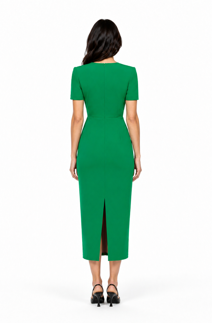 Ruffle Shoulder Midi Dress – EMERALD