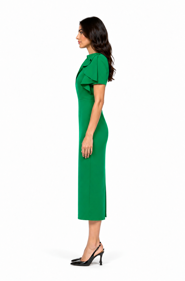 Ruffle Shoulder Midi Dress – EMERALD