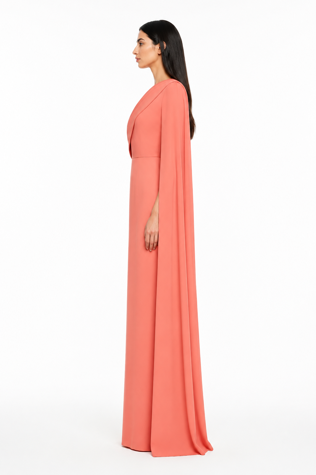 Coral One-Shoulder Cape Evening Dress – SERAYA
