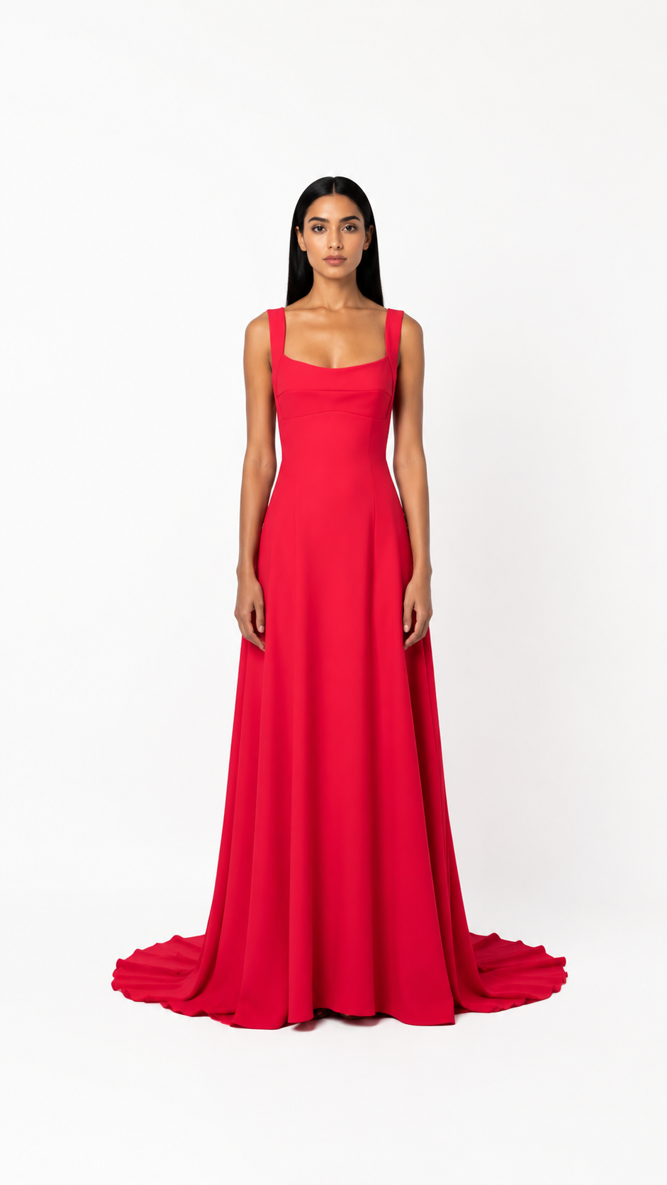 Red Square Neck A-Line Evening Dress – ZAVÉRA