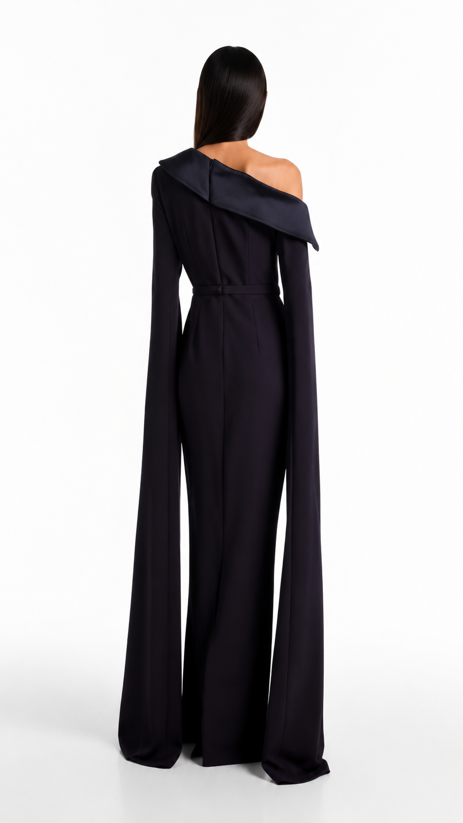 Navy Blue Off-Shoulder Cape Evening Dress – NOIREVA