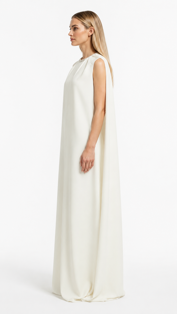 Ivory Crystal Neck Cape Evening Dress – AVÉLIA