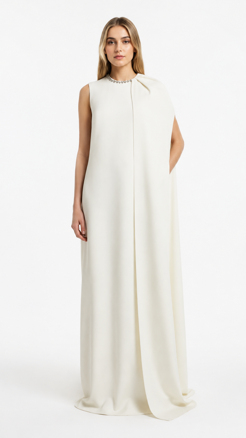 Ivory Crystal Neck Cape Evening Dress – AVÉLIA