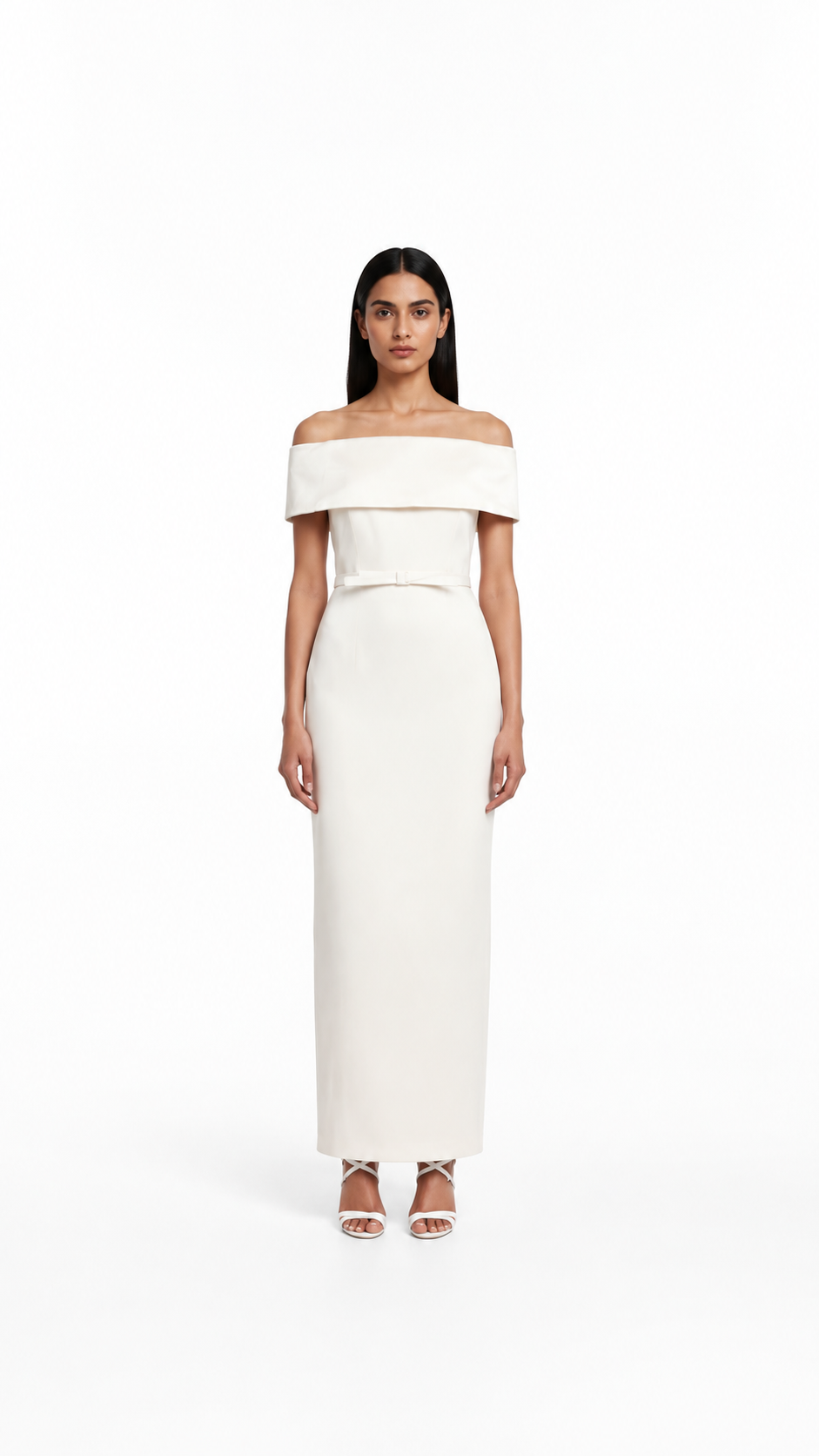 Ivory Off-Shoulder Belted Midi Dress – ÉLAVINE