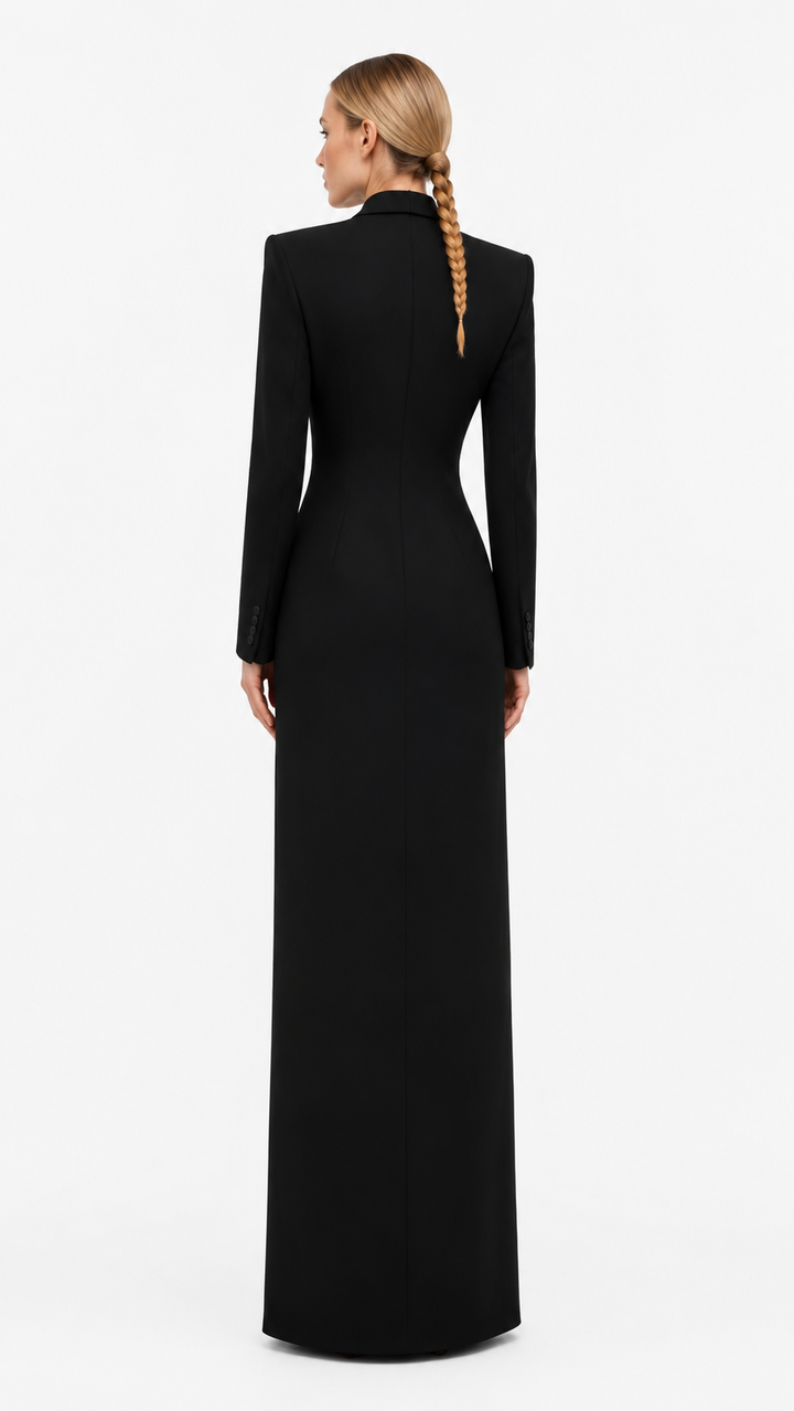 Black Tuxedo Plunge Neck Evening Dress – VALÉRIA