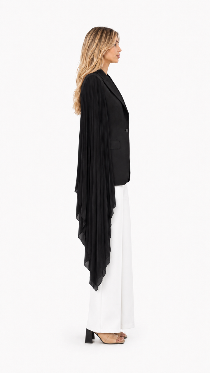 Black Chiffon Cape Sleeve Blazer – VELORA