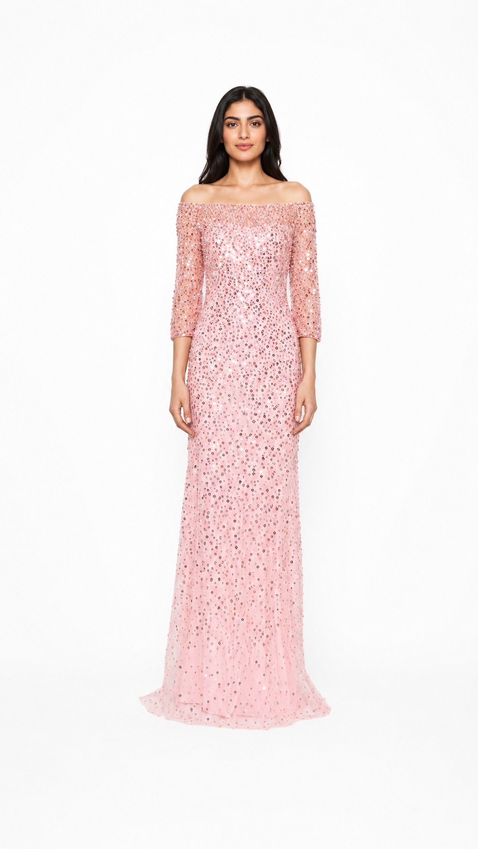 Blush Sequin Off-Shoulder Maxi Dress – CELESTE